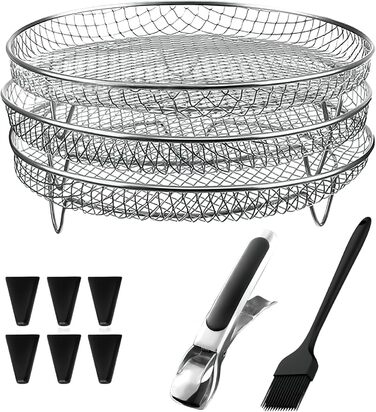 Шарова стійка для аерофритюрниці Konesky, кошик для фритюрниці з нержавіючої сталі, аксесуари для аерофритюрниці, штабельовані, решітки дегідратора для духовки, мікрохвильова піч, випічка, смаження, Konesky6951, 3-