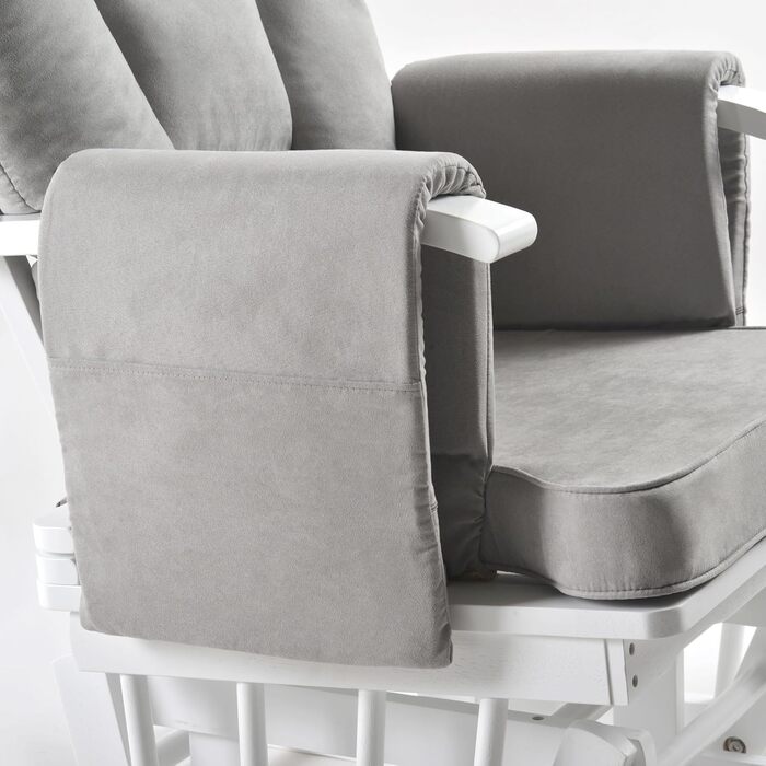 Крісло-гойдалка з підніжкою - Регульована спинка, крісло для годування та крісло для телевізора, функція крісла для годування, ідеально підходить для будь-якої вітальні, крісло з натурального дерева сіро-білого кольору, крісло для читання з функцією відки