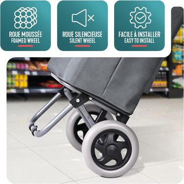 Складний візок для покупок 59л, 2-в-1 візок-сумка на 2 колесах, Знімна сумка, Кишеня на блискавці, Гачок для подолання сходинок, Сірий