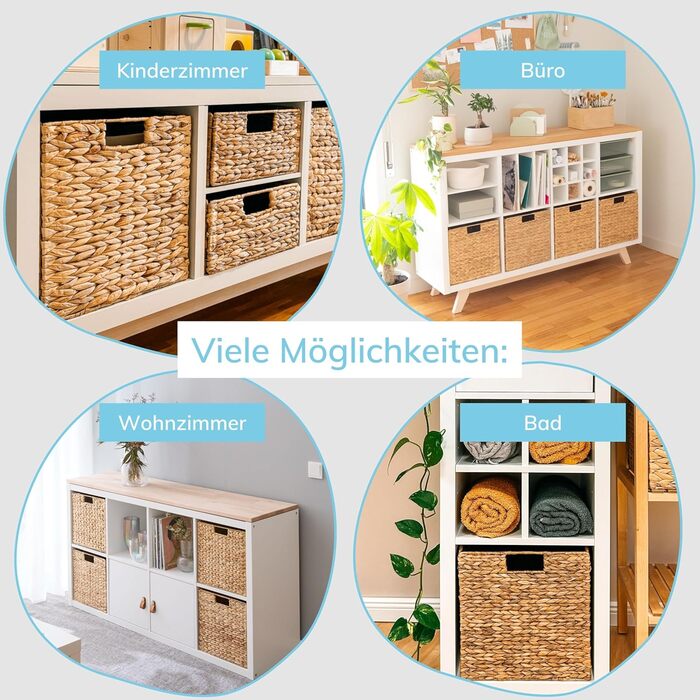 Кошики Kallax, набір з 4 шт. Натуральний водяний гіацинт Ідеально підходить для полиць Kallax 34 x 32 x 32 см Кошик для зберігання Полиця-коробка Коробка для зберігання Міцний, складний Спеціальна пропозиція