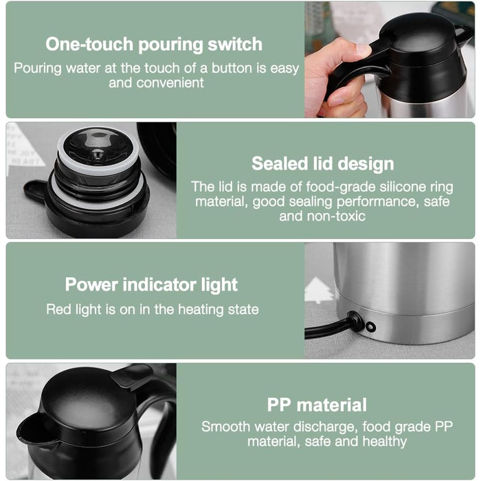 Автомобільний чайник з нержавіючої сталі 12 В, 750 мл Дорожній чайник Чайник для кемпінгу Прикурювач, портативний дорожній чайник