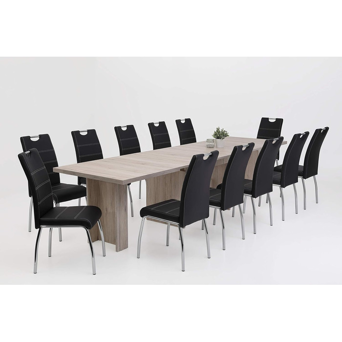 Столи Hela, комплект із 2 обідніх стільців Susi, чорна оббивка зі штучної шкіри, врізна ручка, хромований металевий каркас, 43 x 61 x 98 см, комплект із 2 шт., чорний