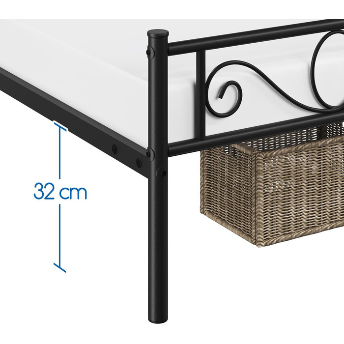 Каркас ліжка Yaheetech 90 x 200 см Металеве ліжко з рейковою основою Односпальне/двоспальне ліжко для гостей Дитяче ліжко з узголів&39ям для спальні Гостьова кімната Чорний колір 90 x 200 см