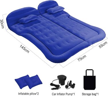 Надувний матрац Vinteky для позашляховика, мінівена, розкладне ліжко з насосом та 2 подушками для автомобіля, відпочинку, подорожей, кемпінгу, басейну, парку, пляжу (синій)
