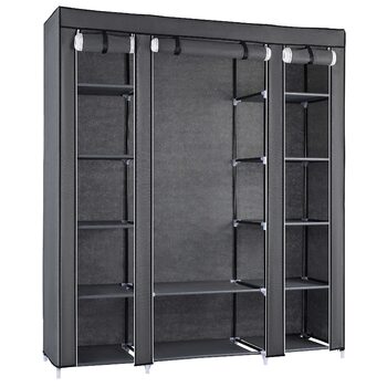 Тканинна шафа Ribelli з 12 відділеннями та вішалки для одягу, приблизно 175 x 150 x 45 см, Складана шафа з вілу, Шафа для спальні, вітальні, гардеробної, Сірий, 12 відділень, Сірий