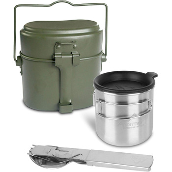 Набір для обіду збройних сил Німеччини normani столові прибори алюмінієвий посуд польова чашка 500 мл зі складними ручками кришка для пиття відкривачка для пляшок та консервів, оливково-зелений