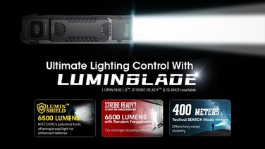 Тактичний ліхтарик Nitecore EDC29 Luminblade, акумуляторний світлодіодний ліхтарик USB, надзвичайно яскравий 6500 люмен, до 61 години роботи, чорний