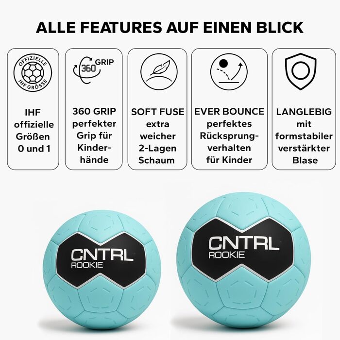 Гандбольний м&39яч для новачків CHAIZ CNTRL Без смоли Ідеальний розмір для дітей (розмір 0/1) Максимальне зчеплення та м&39який дотик Ідеально підходить для школи, тренувань та клубу Синій 1