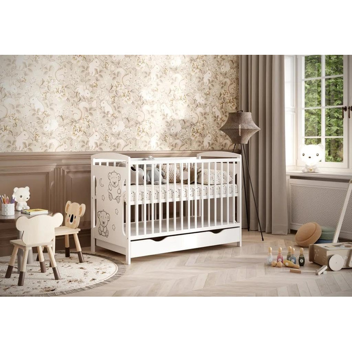 Дитяче ліжко універсальне Тед 60x120 см, включаючи шухляду та комплект для переобладнання