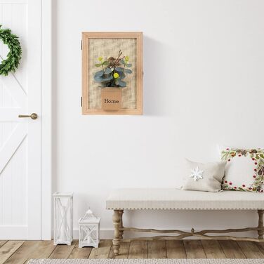 Ключниця з 6 гачками, Декоративна настінна ключниця, Ключниця з металевим замком, Ключниця з декором у вигляді букета штучних квіт