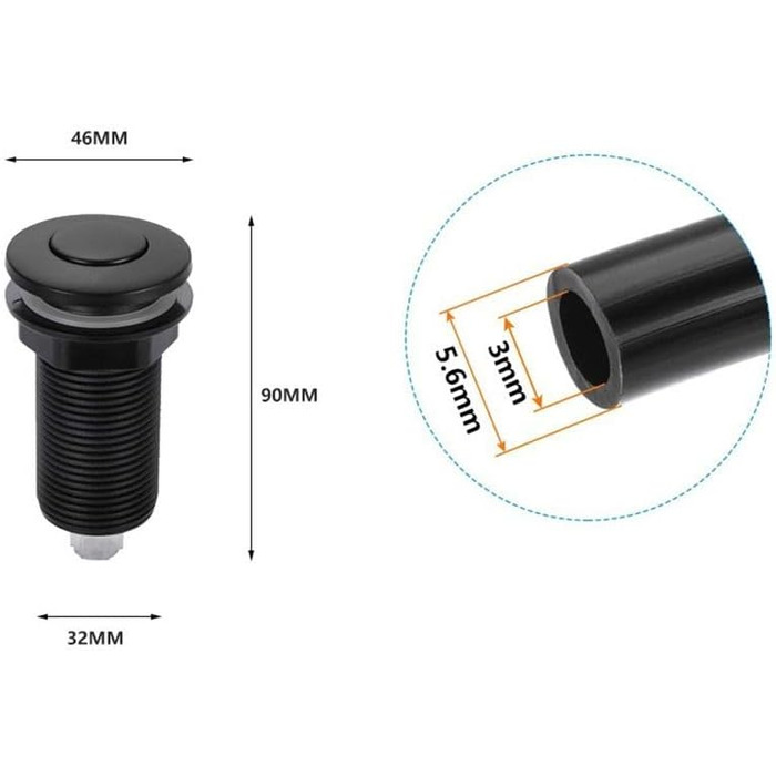 Повітряний вимикач для відведення сміття Довгий кнопковий подрібнювач в зборі Вбудований перемикач матовий чорний з повітряним шлангом