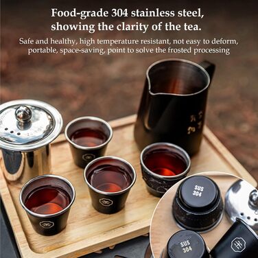 Набір для чаювання в кейсі, дорожній набір для чаю - з нержавіючої сталі для дорослих Туристичний чайник, 4 чашки, для приготування чаю при високій температурі