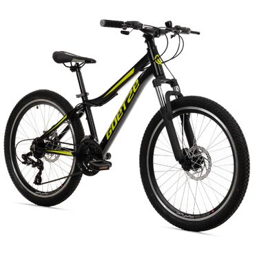 Дитячий гірський велосипед Goetze Define Junior 24 дюйми Перемикач швидкостей на 21 швидкість Алюмінієва рама Амортизаційна вилка Передні та задні дискові гальма Для віку 814 років 90 попередньо зібраний Чорний Лаймовий