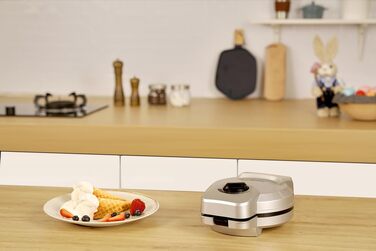 Торговий автомат SEVERIN Squirrel для хрустких вафельних ріжків, практична вафельниця для морозива з антипригарним покриттям, конусна праска з конусом для формування конусів, срібло, HA 2082