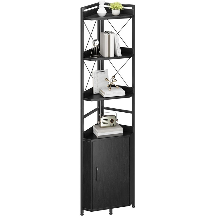 Кутова полиця YITAHOME з 4 полицями, промислова книжкова шафа з шафою, окремостояча дерев&39яна книжкова шафа, полиці для зберігання речей для вітальні, домашнього офісу, коридору, чорна стояча полиця