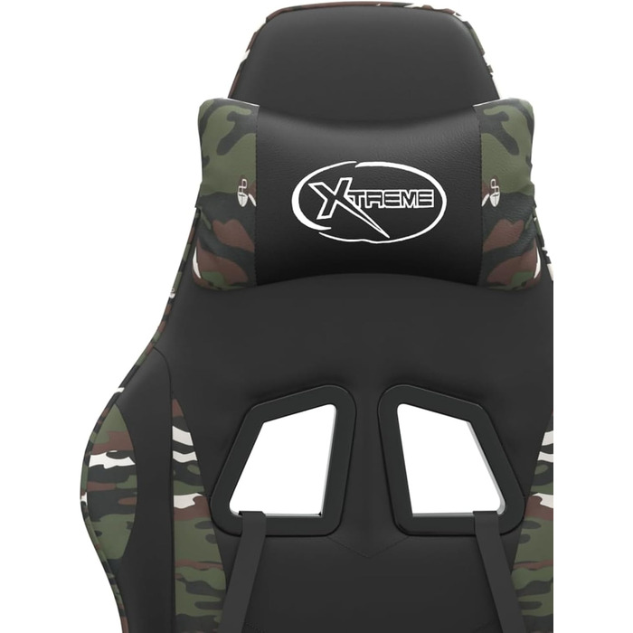 Геймерське крісло з регульованою спинкою та подушкою для підтримки голови/попереку - штучна шкіра чорного/камуфляжного кольору - 57,5 x 59,5 x (121-131) см Модель 349578