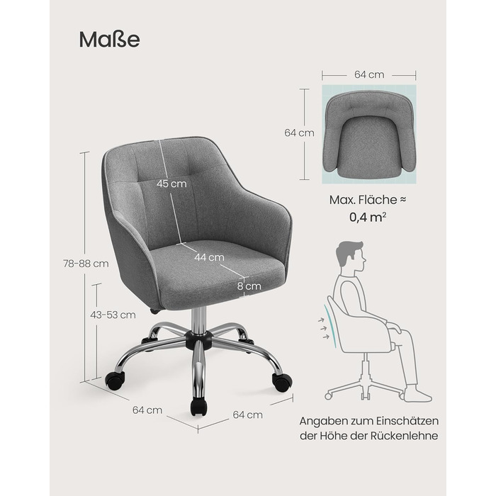 Офісне крісло SONGMICS OBG019G01, навантаження до 110 кг, сталь фанера тканина, сірий