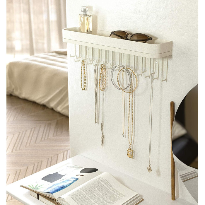 Підвісний органайзер для ювелірних виробів, тримач для намиста, браслетів, настінне кріплення, папка-ланцюжок з 25 гачками (білий/12 x 42 x 7 см) - MK124C