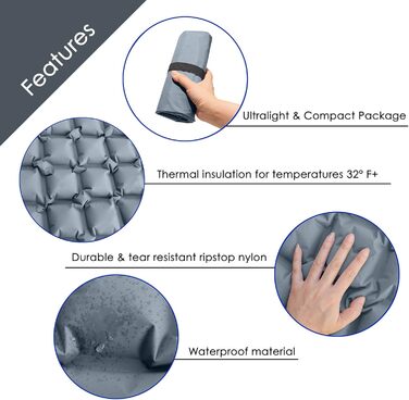 Ультралегкий килимок для сну для кемпінгу - Легкий килимок для сну для походів - Надувний та компактний повітряний матрац