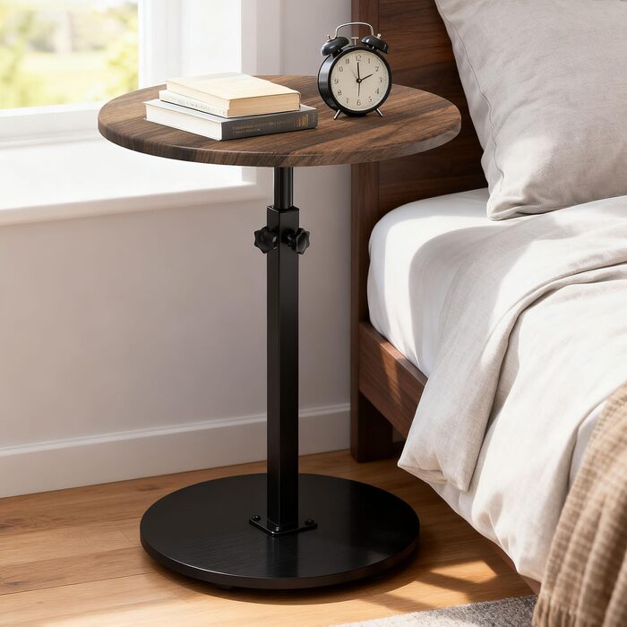 Дерев&39яний журнальний столик на колесах, регульована висота (45-77 см), Ø 40 см, журнальні столики для вітальні, дивани, дерев&39яний журнальний столик з візерунком горіх