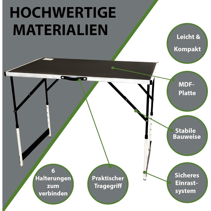 ТРУЦГОЛЬМ Комплект із 3 багатофункціональних розсувних столів, 100x60 см, загальна вантажопідйомність 90 кг, підходить для обклеювання шпалерами, блошиних ринків, кемпінгу, складний, журнальний столик та гриль регульована висота, включаючи з&39єднувачі