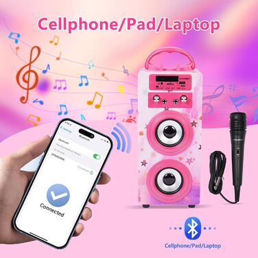 Караоке-система DYNASONIC 2 мікрофони Model 15 Lights, портативна, для дітей