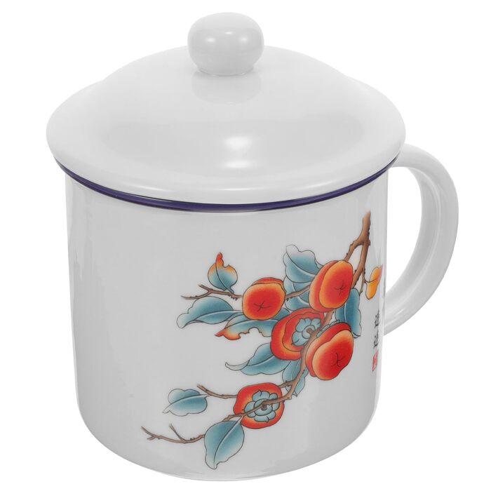 Емальована кружка Ciieeo Vintage Coffee Cup з кришкою, товстостінна емальована кружка для пиття, портативна чашка для води на відкритому повітрі для кемпінгу, офісу та дому