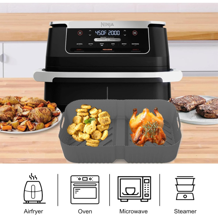 Силіконові вставки Аксесуари для фритюрниці 10.4L Ninja AF500EU AF500EUCP, силіконова форма для аксесуарів для фритюрниці (сірий-2 шт. и 5.2 л ука 10.4 л) чорний 2 шт. и 5,2 л ука 10,4 л