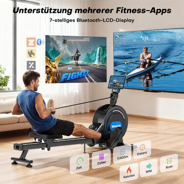 Домашній гребний тренажер DMASUN, новинка 2026 року Магнітний гребний тренажер з оновленими подвійними рейками, ультратихий гребний тренажер, 16/32 рівні опору, РК-дисплей даних, витримує до 160 кг, чорний - 16 рівнів