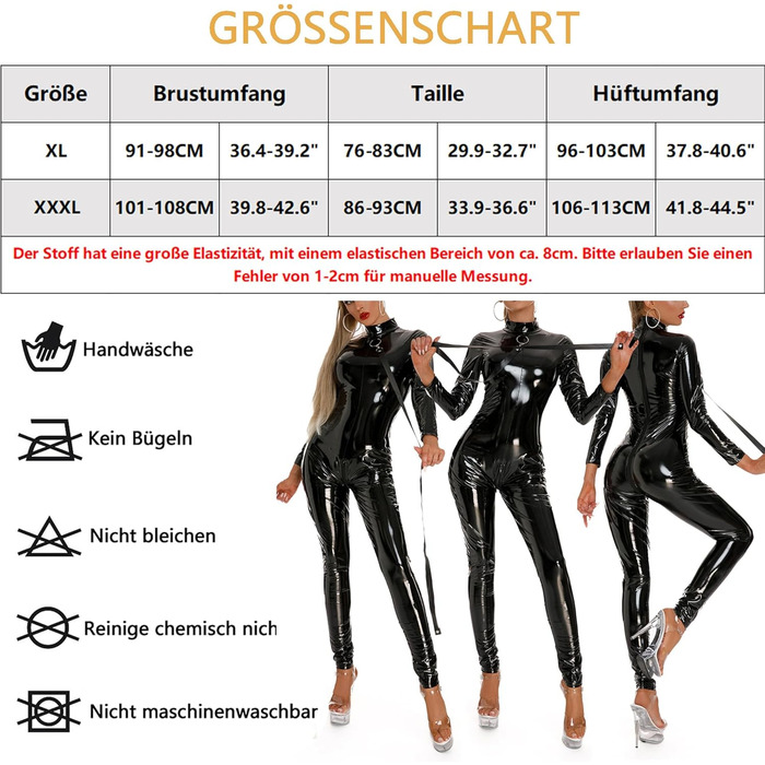 Боді з латексу comeondear, з високим коміром та блискавкою, чорне, XXL