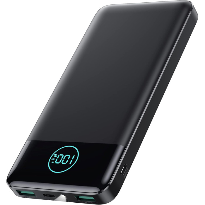 Ультратонкий Power Bank PD USB C Вхід і вихід 3.0A Зовнішній акумулятор з ліхтариком, Power Bank LED Display Акумулятор Сумісний з iPhone 14 Pro 13 12 Samsung Huawei iPad - чорний, 13800mAh