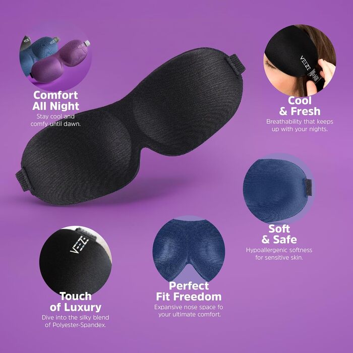 Маска для сну, 3 шт. и, м'яка маска для сну, регульована гумка - Маски для сну для жінок та чоловіків - Накладки на очі для сну з