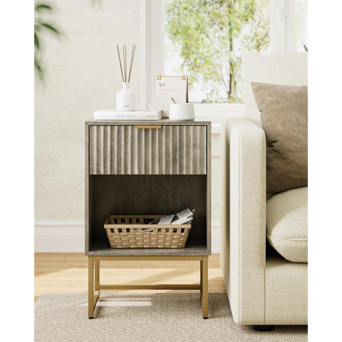 Тумбочка з шухлядою, бічний столик шириною 40 см з великим відділенням, сучасна тумбочка для спальні, вітальні або офісу (40 x 30 x 60 см, сіре заливне покриття) 40 x 30 x 60 см Сіре заливне покриття