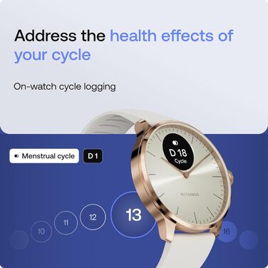 Гібридний смарт-годинник, цілодобовий моніторинг серцевого ритму, відстеження активності, відстеження циклу, моніторинг сну, підключений GPS, 30-денний час роботи від батареї, сумісний з Android та Apple, рожеве золото, білий