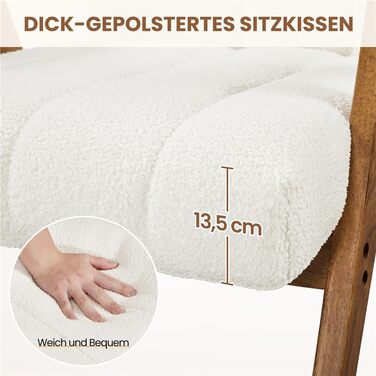 Крісло Yaheetech з вигнутою спинкою з тканини букле, крісло для відпочинку з підлокітниками, крісло з дерев&39яними ніжками для вітальні/спальні, м&39яке крісло під телевізор, міцний каркас, вантажопідйомність до 136 кг, білий колір