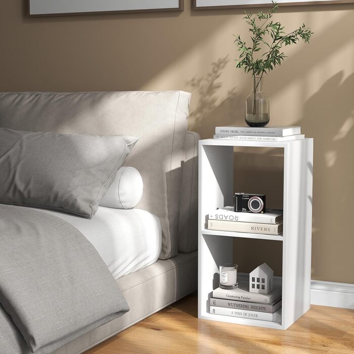 Книжкова полиця COSTWAY з 2 відділеннями, кубічна полиця, окремостояча полиця, відкрита полиця, полиця для зберігання для вітальні, кабінету, офісу, сучасна, біла, 2 відділення (35 x 33 x 69,5 см)