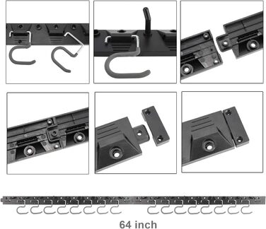 Тримач для садового інструменту Homtone 162 см, настінне кріплення для гаража металеве з 16 знімними гачками, стійка для інструментів, органайзер для інструментів, настінне кріплення для дому