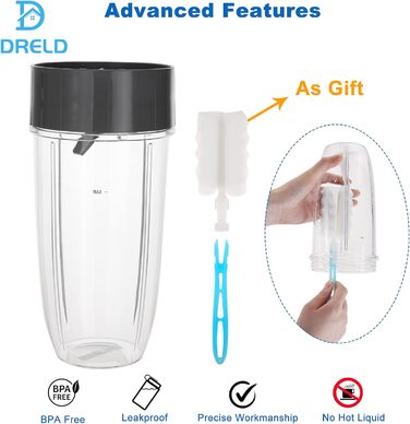Запасні частини блендера DRELD з 5 предметів, сумісні з блендером NutriBullet Juicer 600 Вт/900 Вт, з кухлем 132 унції, 1запасним лезом екстрактора, 2гумовими ущільнювачами, 1щіткою, аксесуарами Nutribullet