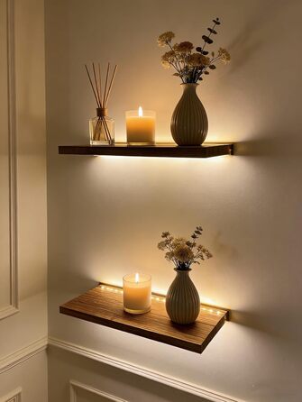 Полиці для ванної кімнати Плаваючі полиці для настінного декору Дерев&39яні настінні полиці для зберігання зі світлодіодними стрічковими світильниками над туалетом Плаваюча полиця для ванної кімнати, підвісна для книг, кутова вітальня, спальня, декор кухн