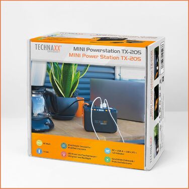 Міні-зарядна станція Technaxx TX-205 зі світлодіодною панеллю, лампою, 5 портами USB - 74 Втгод, портативним зарядним пристроєм 230 В з вбудованим розетком для ноутбука, мобільного телефону, міні-холодильника тощо, сумісна із сонячними зарядними пристроям