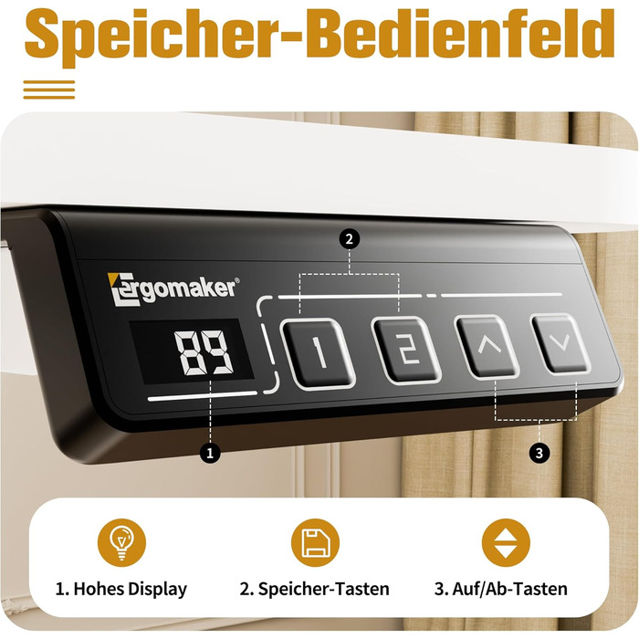 Стіл з регульованою висотою 90x60 см, Електричне регулювання висоти столу з роздільною панеллю, Ергономічний стіл з регульованою висотою, Білий 90 x 60 см