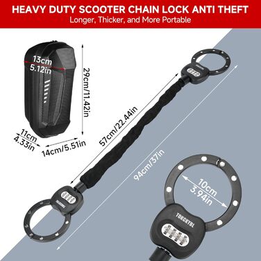 Міцний ланцюговий замок з кодом та чохлом 94 см x 8 мм, 4-значний цифровий код вологостійкий, захист від прослуховування та корозії для електросамокатів, велосипедів, мотоциклів. Надійний кодовий замок з ланцюгом та чохлом.