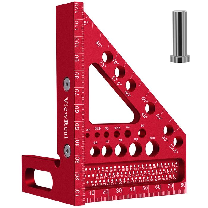 Кут скосу Багатофункціональний кутомір 22,5-90 Алюмінієвий сплав Високоточний макет Вимірювальний інструмент Інструмент для скрайбінгу Деревообробні вимірювальні інструменти для столяра, інженера Червоний, 3D
