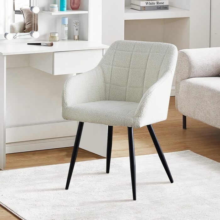 Обідні стільці CLIPOP, Комплект з 4 предметів, Крісла, Сидіння Teddy Boucle Beige, М&39які стільці для їдальні, кухні, вітальні (4, Boucle Beige) Комплект з 4 предметів Boucle Fog White