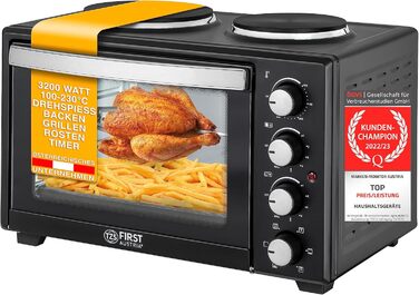 Міні-піч TZS First Austria з конфорками Ємність 30 л 3200 Вт, конвекція, макс. 230C Підходить для кемпінгу, гуртожитків та невеликих кухонь