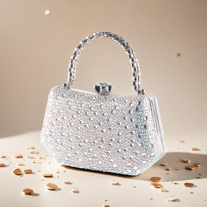 Вишукана кришталева вечірня сумочка Zweig & Ewigkeit з кристалами та срібною металевою ручкою 20 см блискуче клатч для особливих подій, білого кольору