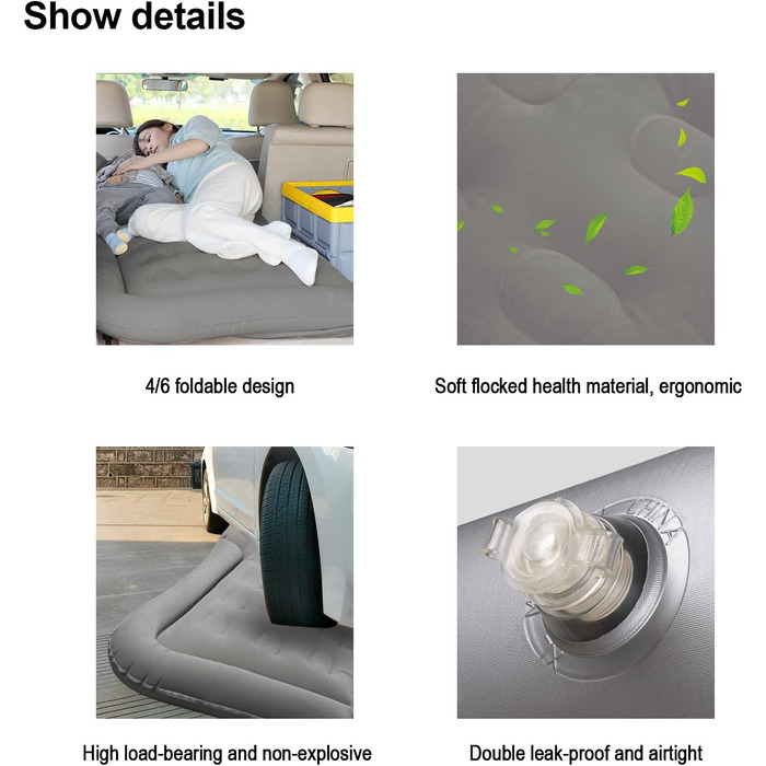 Надувний матрац Vinteky, надувний автомобільний матрац/ліжко з електричним повітряним насосом та 2 подушками, універсальний автомобільний матрац для багажника та позашляховика, для кемпінгу/подорожей/відпочинку на природі, 175 см x 130 см, сірий