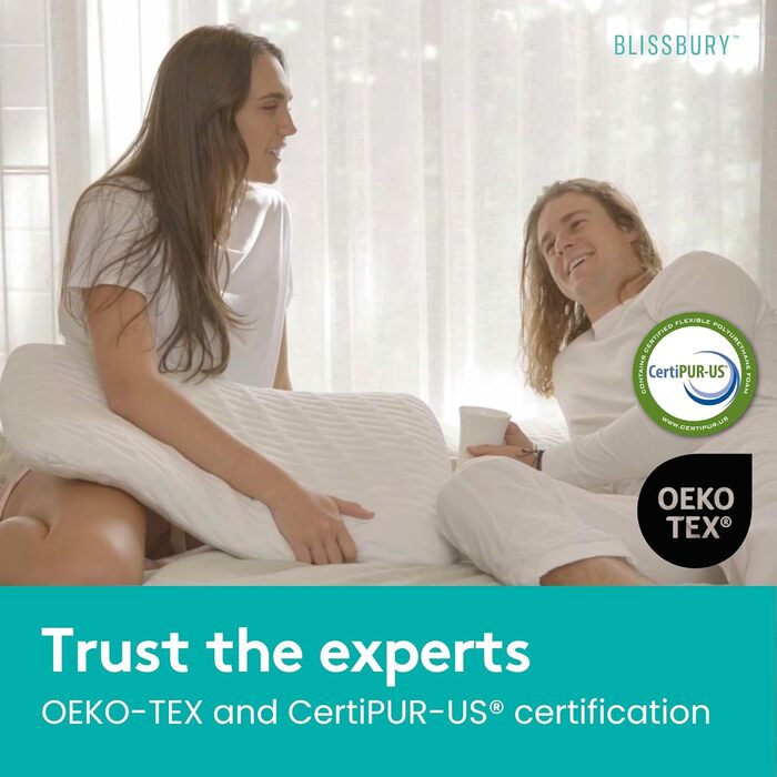 Охолоджувальна подушка з піни з ефектом пам&39яті BLISSBURY, товщина 6,6 см, для сну на животі та на спині, розмір &quotqueen-size&quot, знімний чохол Cool-Tech, сертифікована CertiPUR-US охолоджувальна (біла)