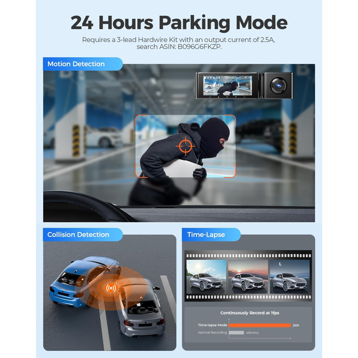 Автомобільний відеореєстратор AZDOME 3 лінзи 1440P 1080P 1080P з WiFi, GPS, фронтальною камерою 4K, супер нічним баченням, монітор