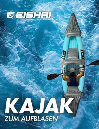 Надувний каяк Flow для 2 осіб міцний ПВХ-матеріал, включає два весла, насос, ремкомплект та інструкцію зі складання ідеально підходить для озер та річок, синього кольору